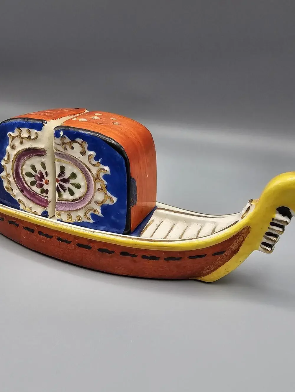 Vintage Ceramic Gondola Salt and Pepper Shakers with Tray